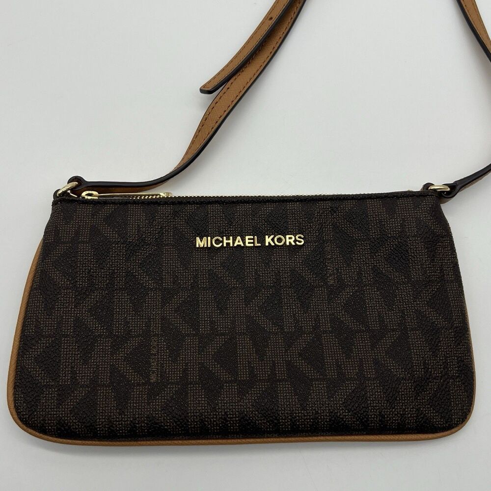 MK Michael Kors Mini Logo Leather Cross Body, Taupe, Brown 48” Strap